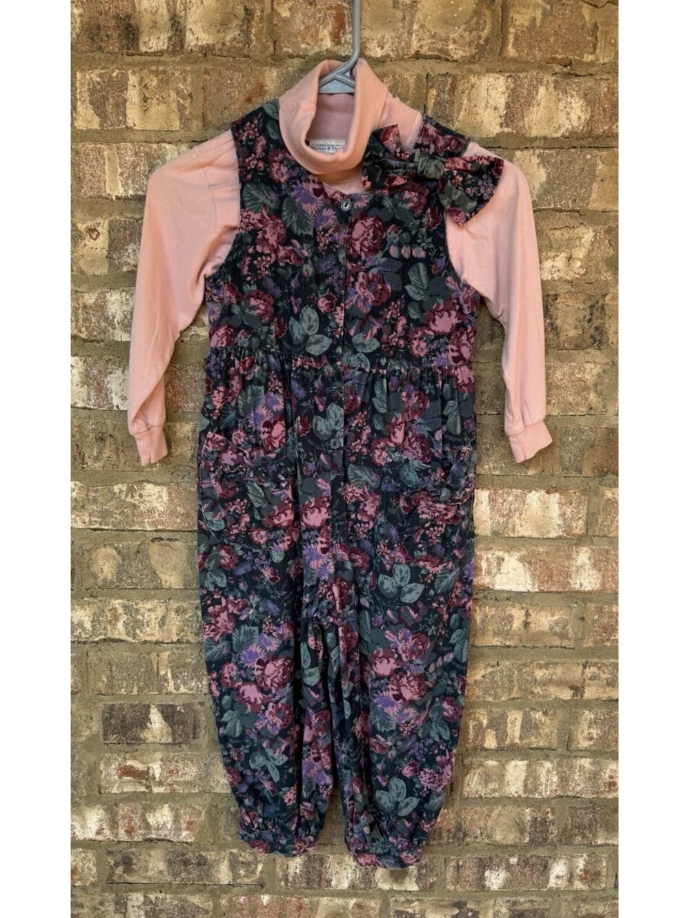 Laura Ashley Mother & Child Corduroy Mauve Floral Romper Set Girls Size 5/6